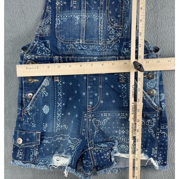 Retro Faded Blue Jean Overall Shorts Shortall No Boundaries Junior Extra Large - Picture 5 of 9